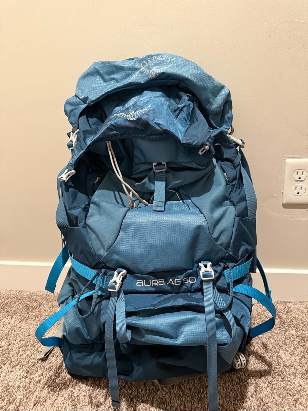Osprey Aura AG 50 Women's Hiking Camping Backpack Anti Gravity Teal Blue EUC